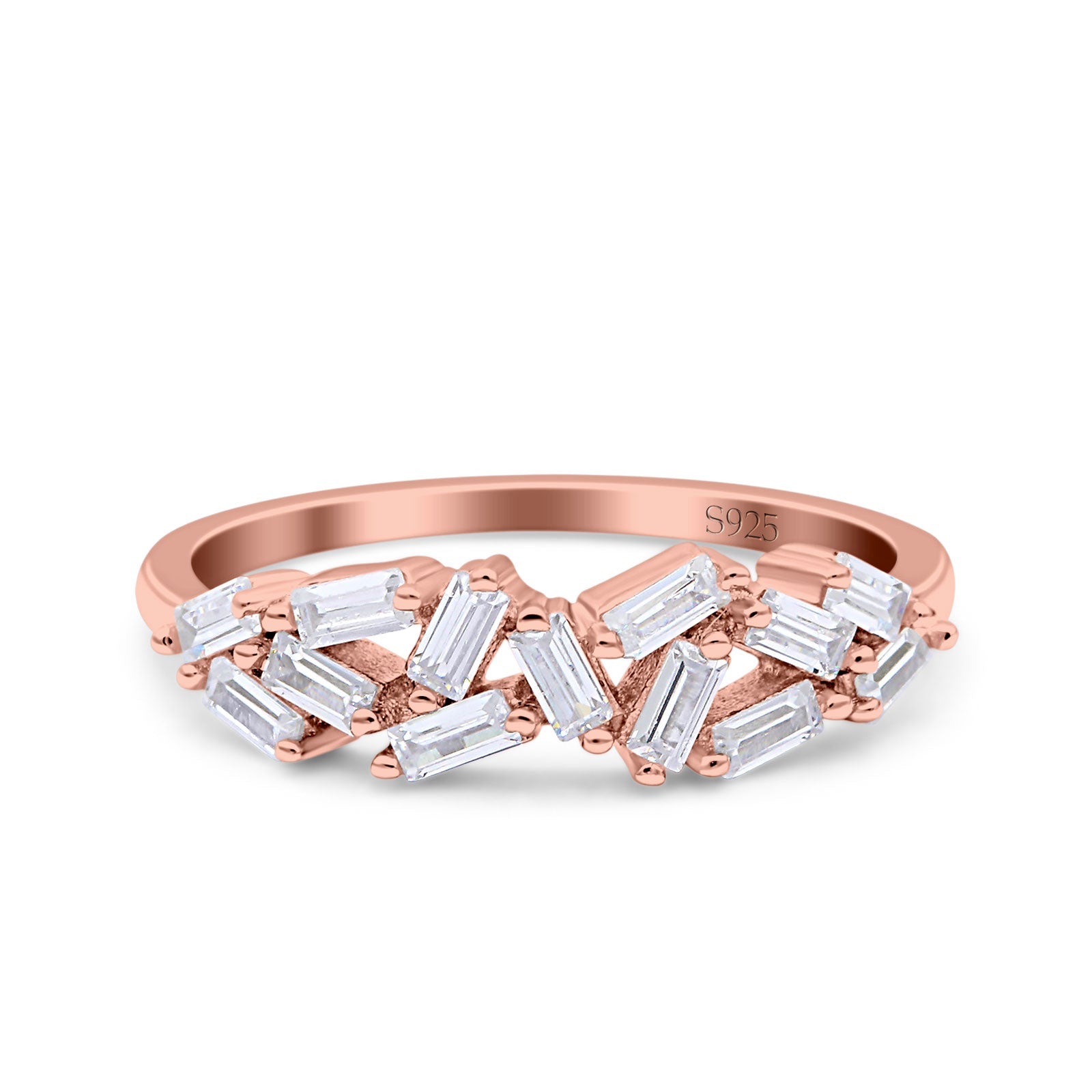 Half Eternity Ring Wedding Engagement Band Baguette Simulated Cubic Zirconia 925 Sterling Silver (6mm)