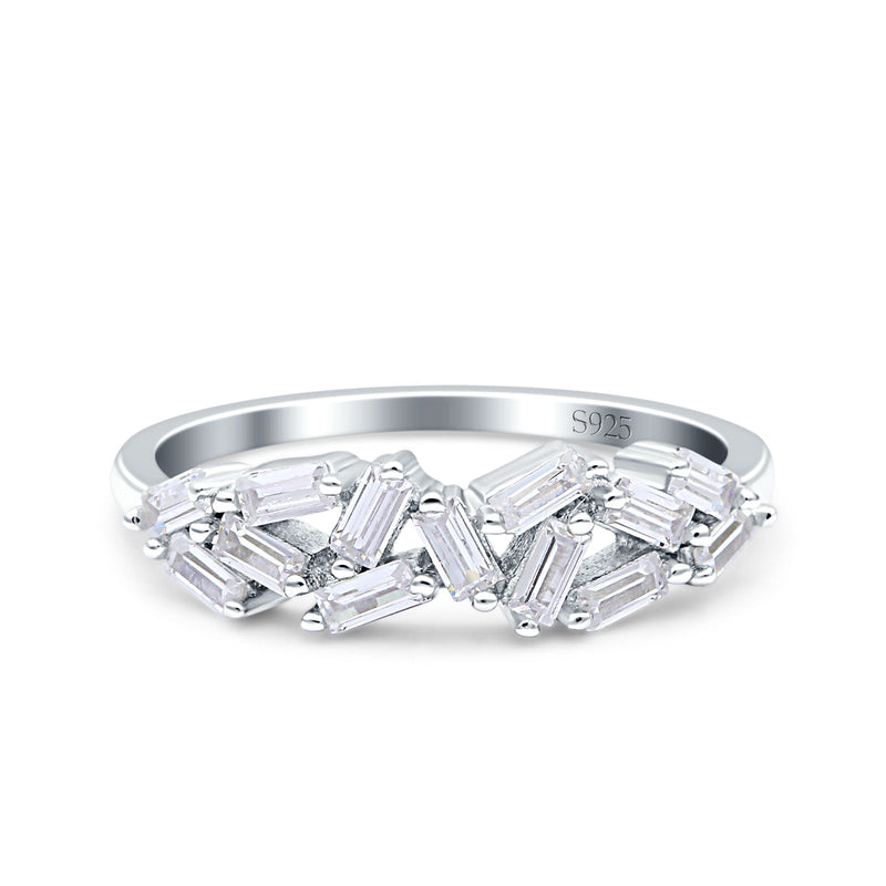 Half Eternity Ring Wedding Engagement Band Baguette Simulated Cubic Zirconia 925 Sterling Silver (6mm)