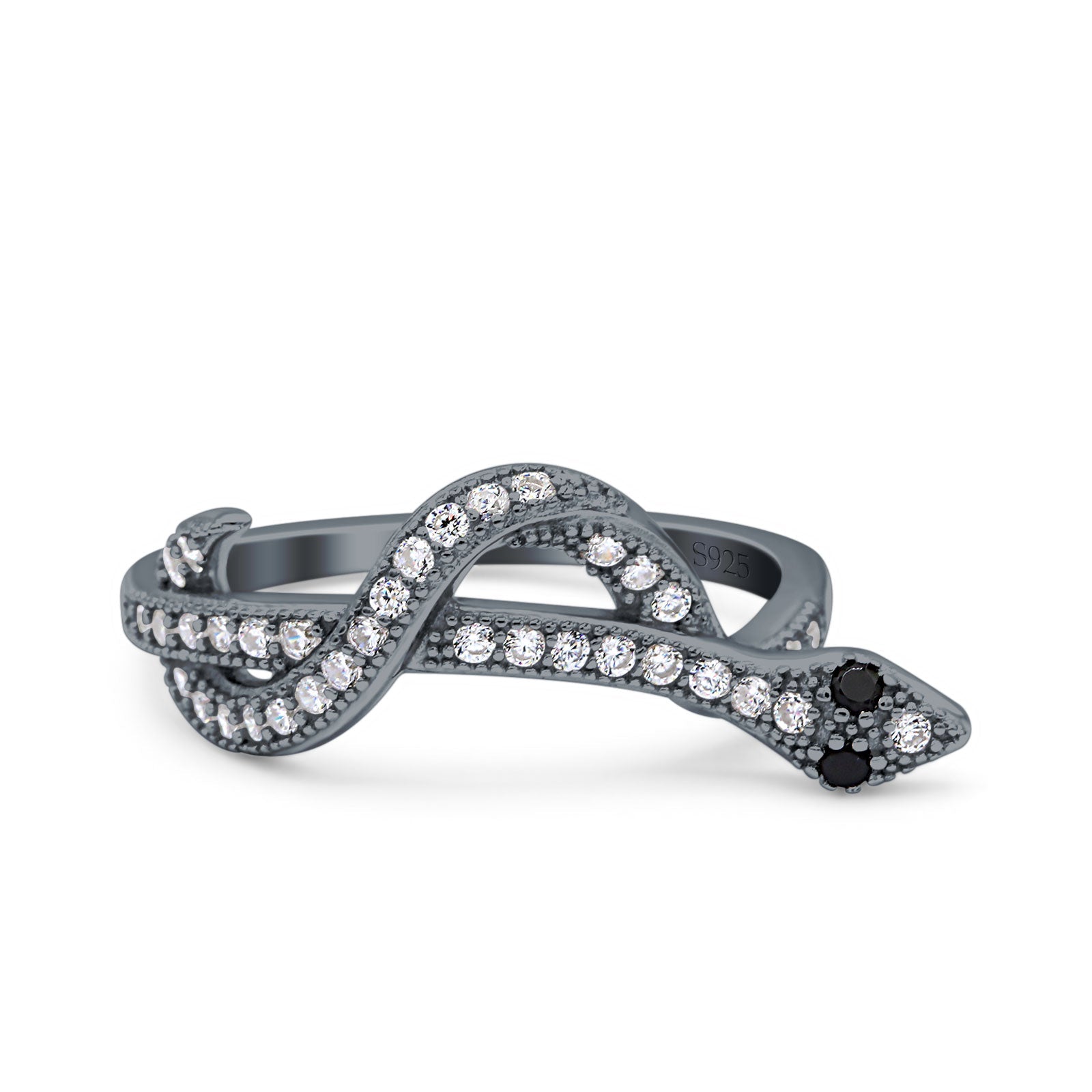Half Eternity Snake Ring Band Simulated Cubic Zirconia 925 Sterling Silver (9mm)