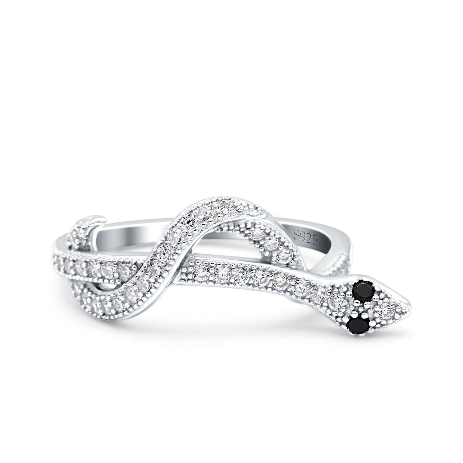 Half Eternity Snake Ring Band Simulated Cubic Zirconia 925 Sterling Silver (9mm)