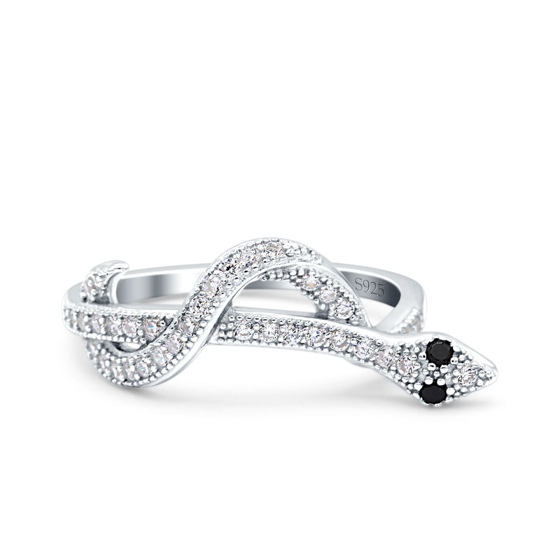 Half Eternity Snake Ring Band Simulated Cubic Zirconia 925 Sterling Silver (9mm)