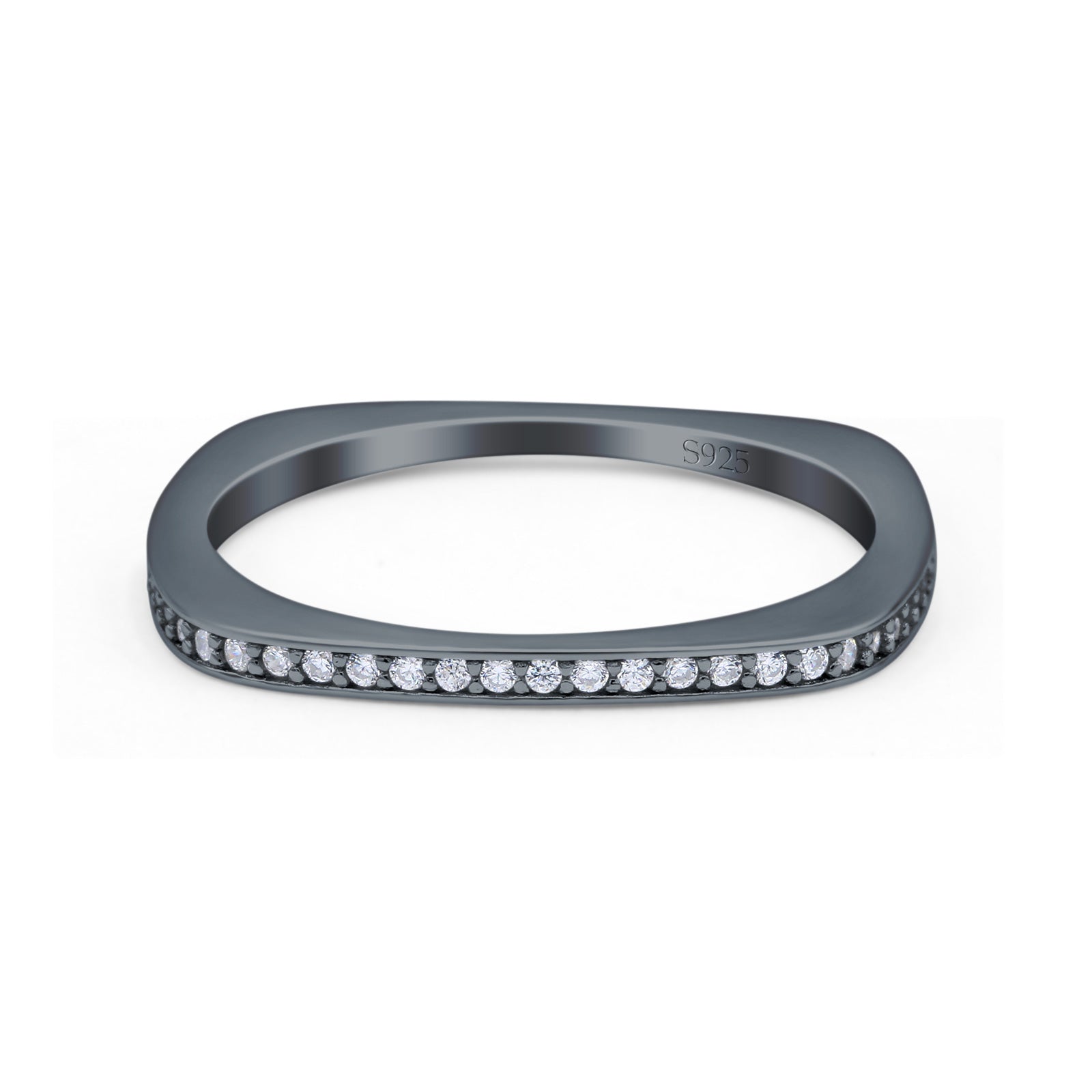 Half Eternity Ring Wedding Engagement Band Round Simulated Cubic Zirconia 925 Sterling Silver (1.7mm)