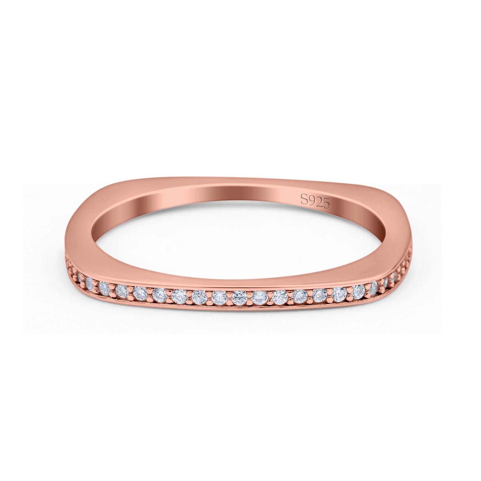Half Eternity Ring Wedding Engagement Band Round Simulated Cubic Zirconia 925 Sterling Silver (1.7mm)