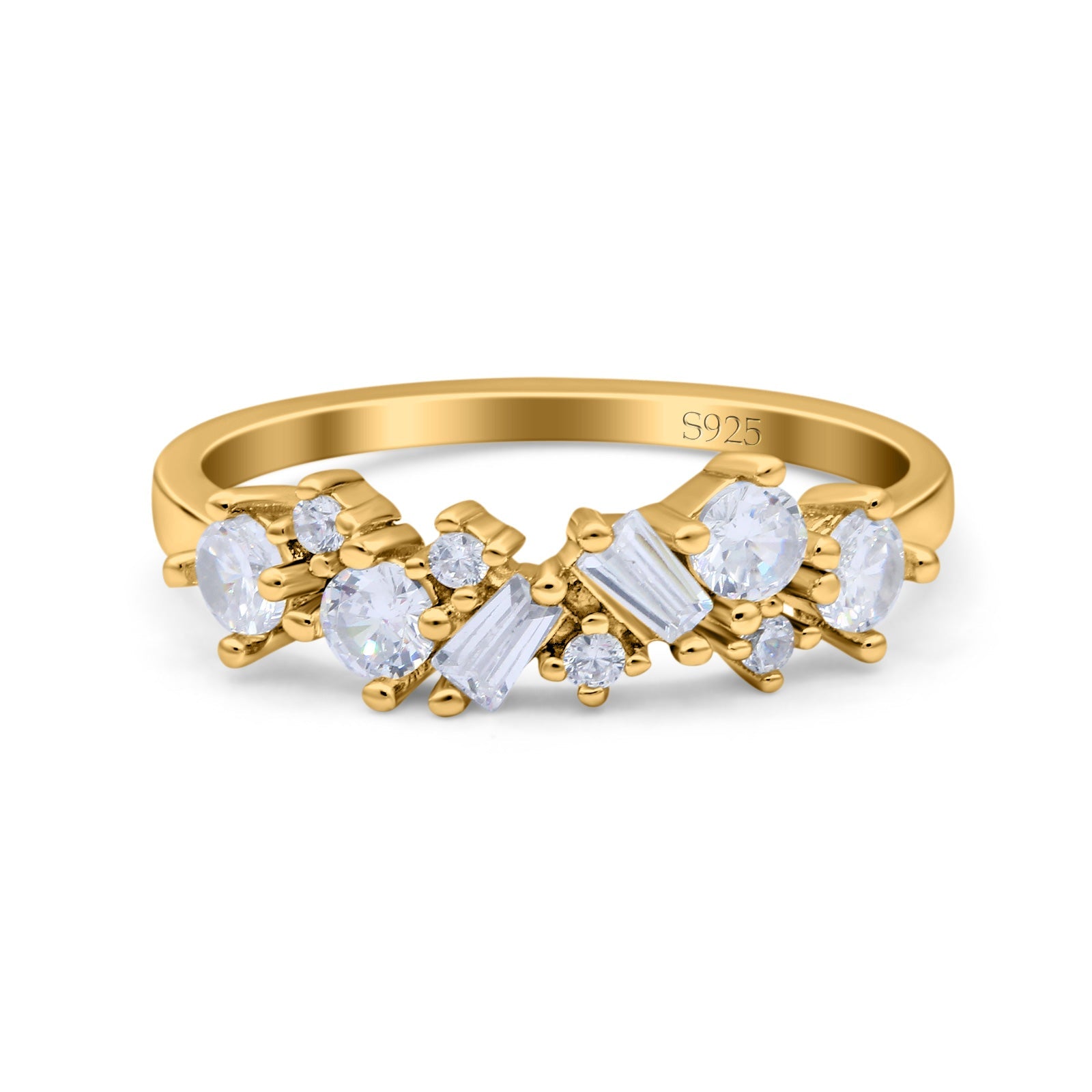 Half Eternity Cluster Ring Wedding Engagement Band Baguette Simulated CZ 925 Sterling Silver (6mm)