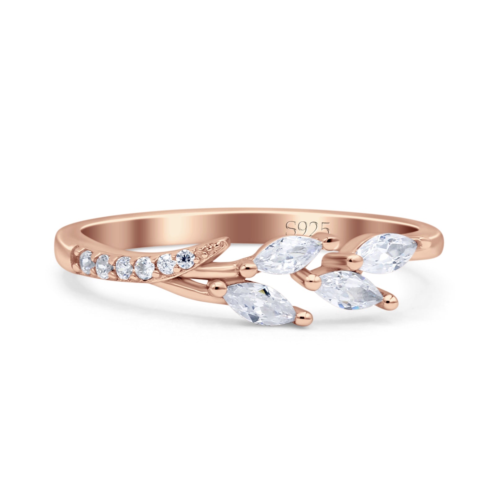 Half Eternity Ring Wedding Engagement Marquise Simulated Cubic Zirconia 925 Sterling Silver