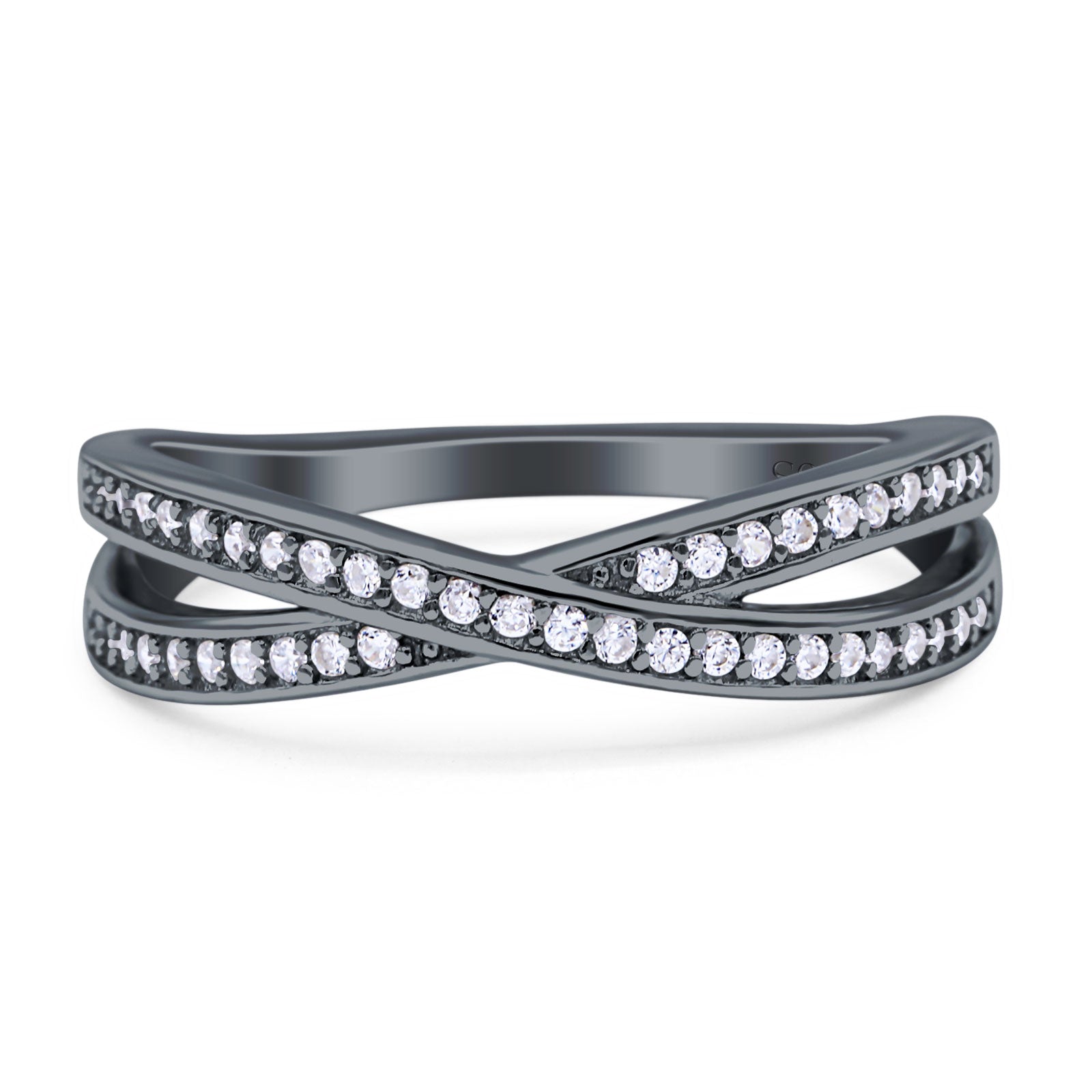 Crisscross Wedding Eternity Ring Cubic Zirconia 925 Sterling Silver