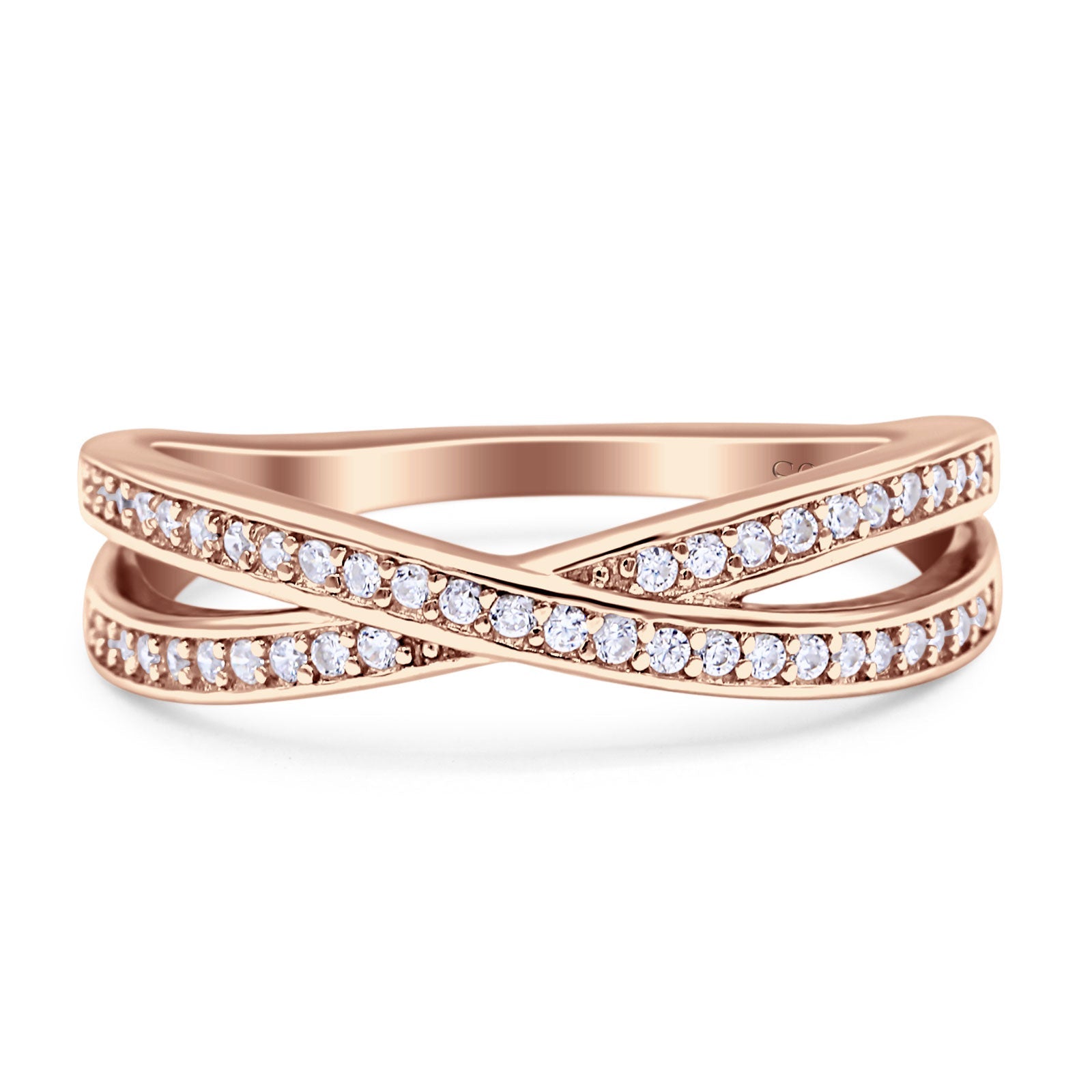 Crisscross Wedding Eternity Ring Cubic Zirconia 925 Sterling Silver