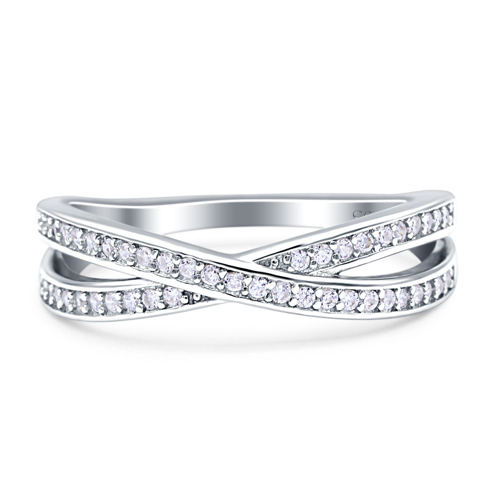 Crisscross Wedding Eternity Ring Cubic Zirconia 925 Sterling Silver
