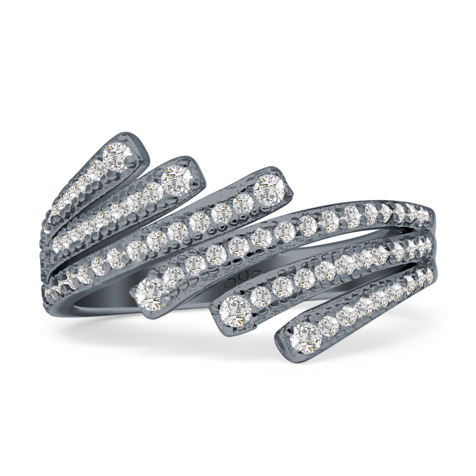 Bypass Stackable Statement Ring Cubic Zirconia 925 Sterling Silver