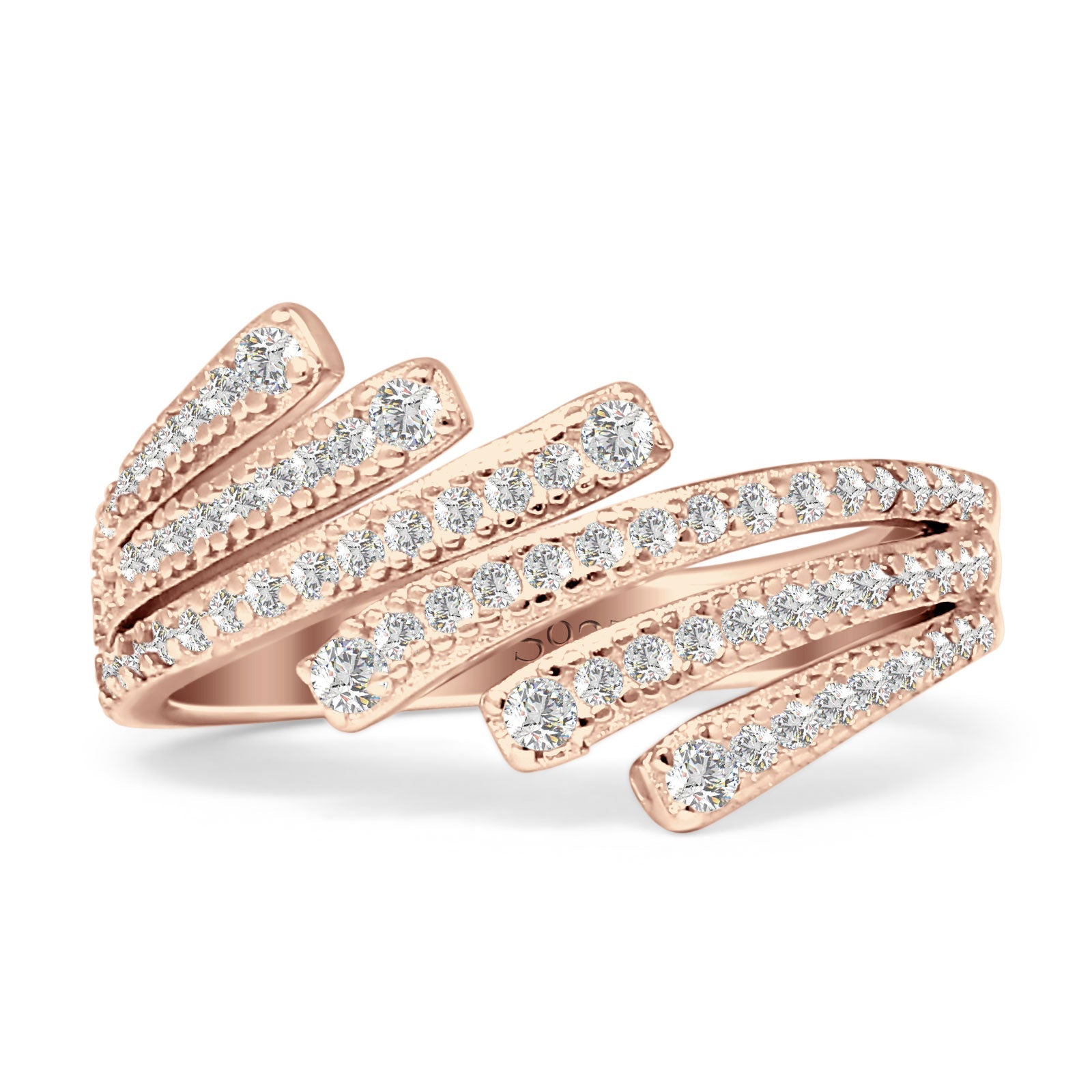 Bypass Stackable Statement Ring Cubic Zirconia 925 Sterling Silver