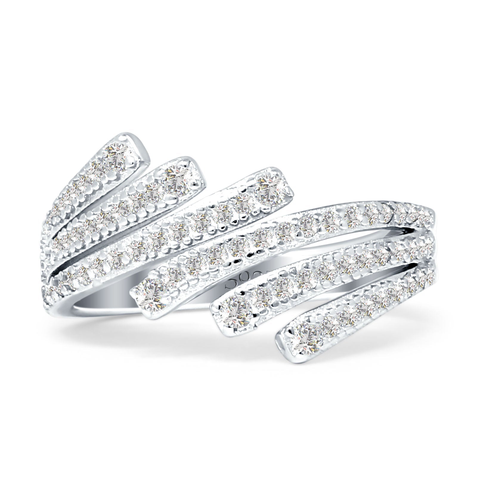 Bypass Stackable Statement Ring Cubic Zirconia 925 Sterling Silver