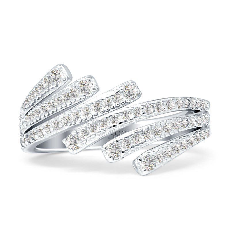 Bypass Stackable Statement Ring Cubic Zirconia 925 Sterling Silver