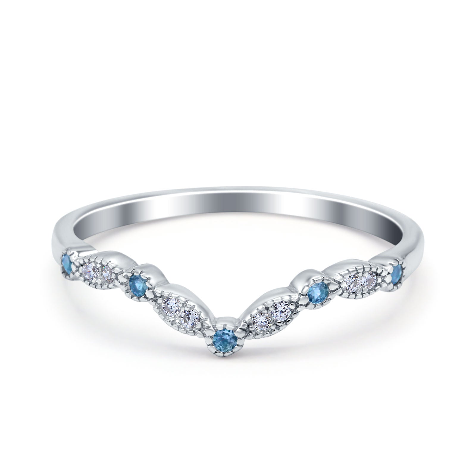 Marquise Curved Half Eternity Stackable Band Ring Simulated CZ 925 Sterling Silver