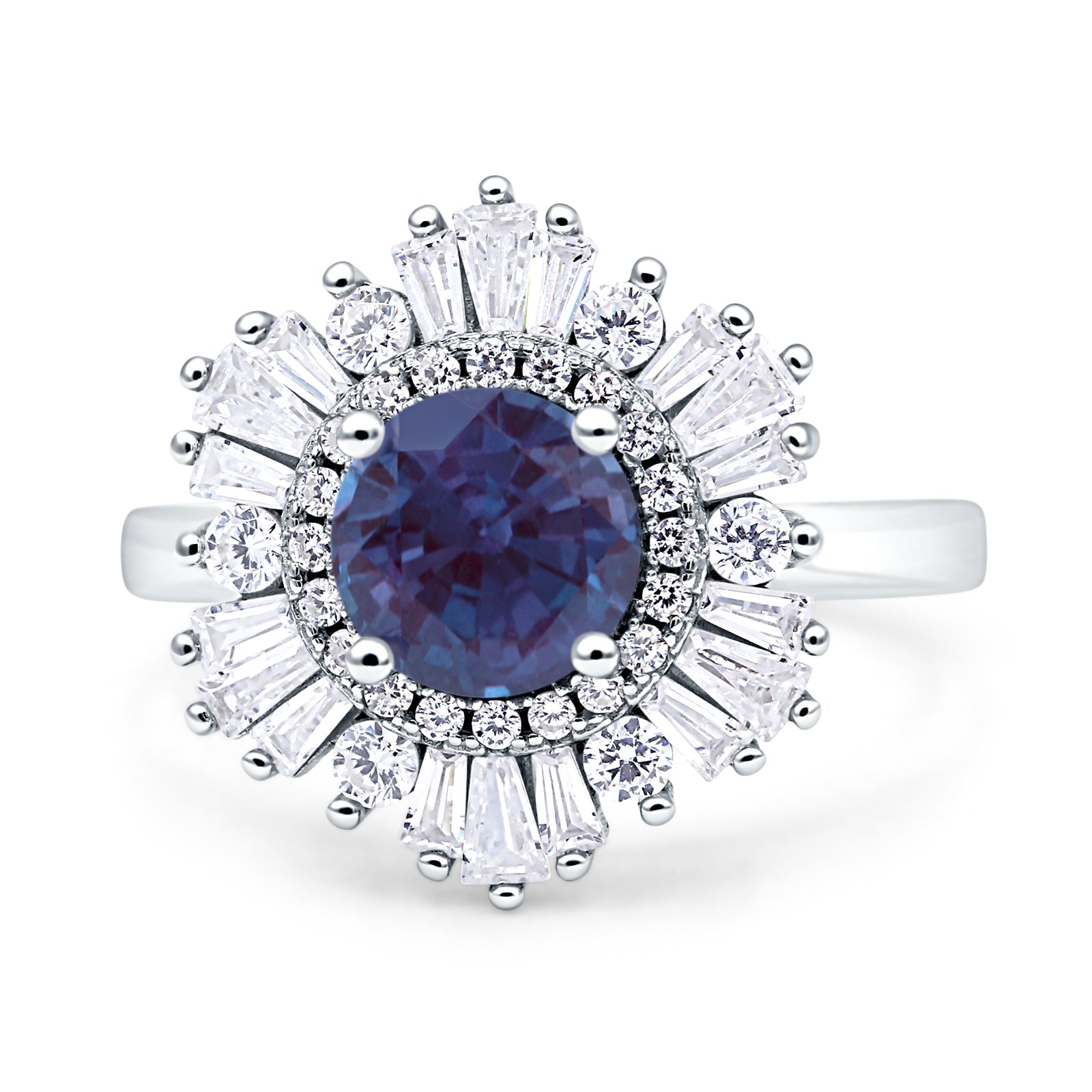 Floral Art Deco Round Lab Alexandrite Halo Engagement Ring