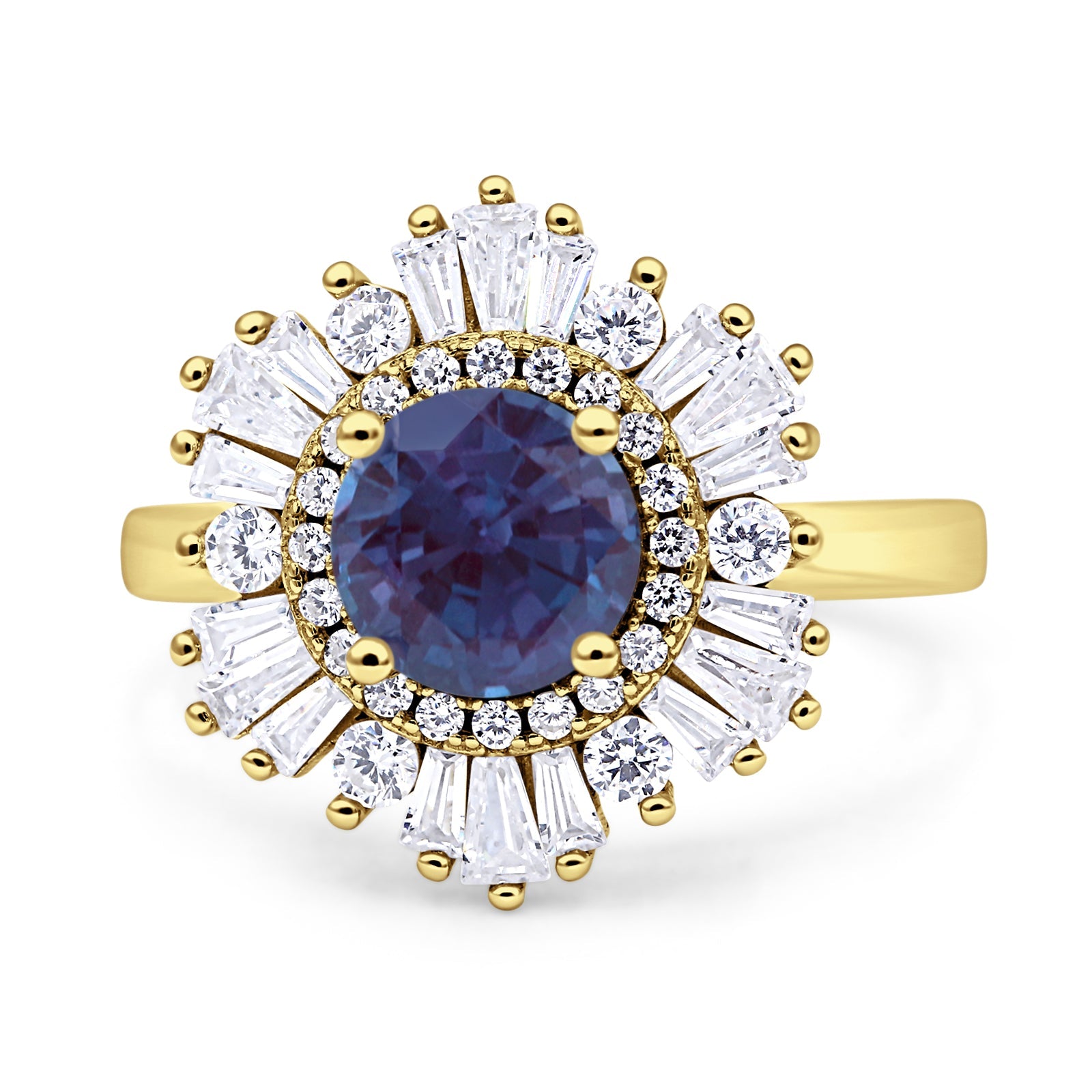 Floral Art Deco Round Lab Alexandrite Halo Engagement Ring