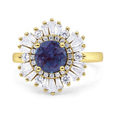 Floral Art Deco Round Lab Alexandrite Halo Engagement Ring
