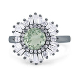 Floral Art Deco Round Natural Green Amethyst Prasiolite Halo Engagement Ring