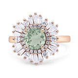 Floral Art Deco Round Natural Green Amethyst Prasiolite Halo Engagement Ring