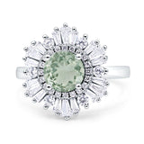 Floral Art Deco Round Natural Green Amethyst Prasiolite Halo Engagement Ring
