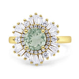 Floral Art Deco Round Natural Green Amethyst Prasiolite Halo Engagement Ring