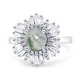Floral Art Deco Round Natural Green Moss Agate Halo Engagement Ring