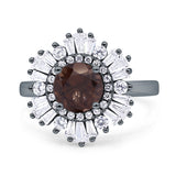 Floral Art Deco Round Natural Chocolate Brown Smoky Quartz Halo Engagement Ring