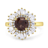 Floral Art Deco Round Natural Chocolate Brown Smoky Quartz Halo Engagement Ring