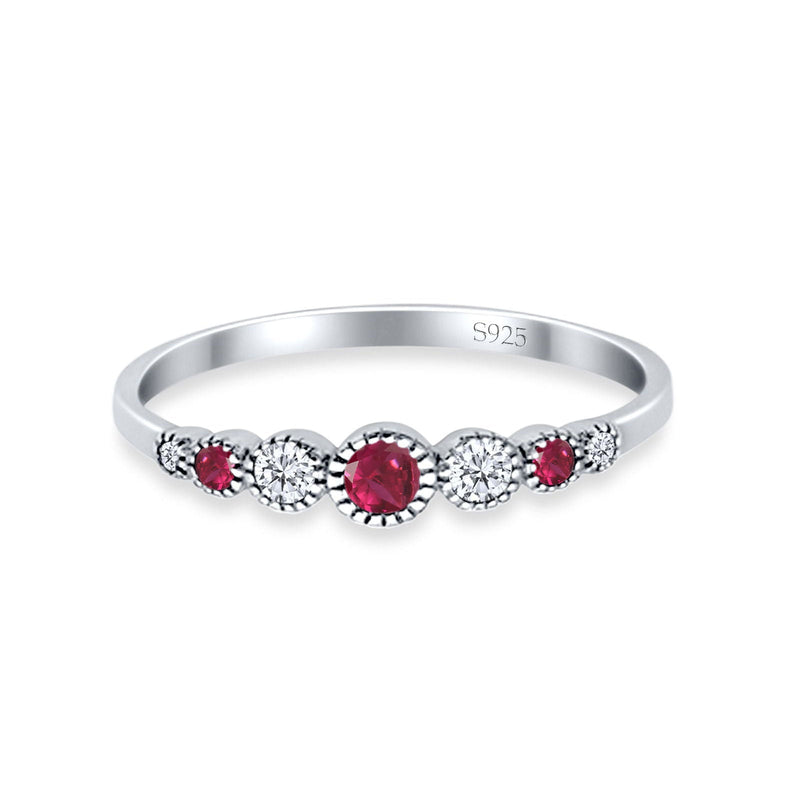 Half Eternity Band Round Simulated Ruby Cubic Zirconia 925 Sterling Silver (4mm)
