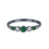 Half Eternity Band Round Simulated Green Emerald Cubic Zirconia 925 Sterling Silver (4mm)