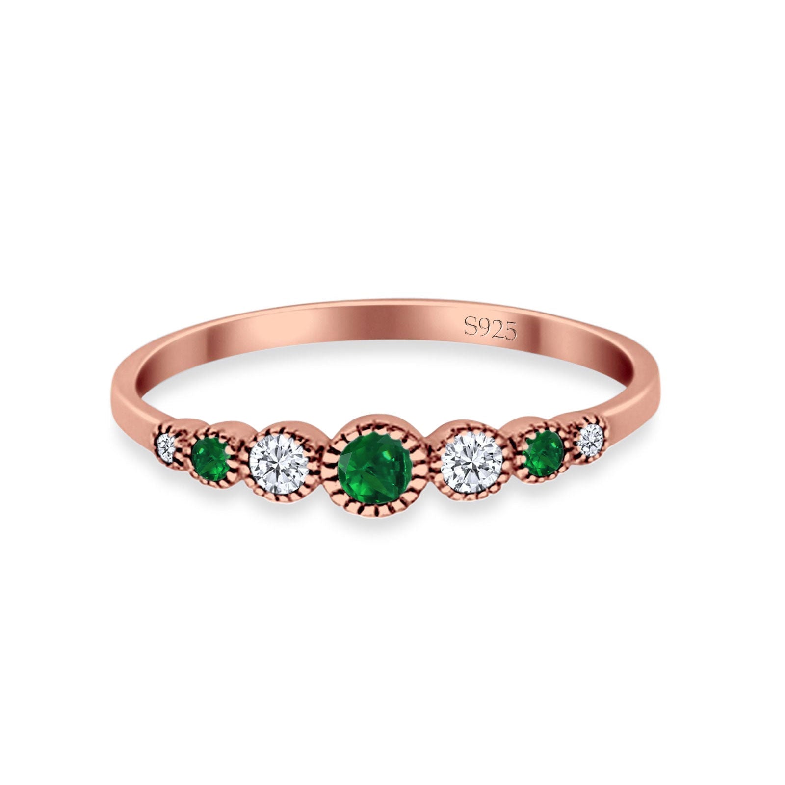 Half Eternity Band Round Simulated Green Emerald Cubic Zirconia 925 Sterling Silver (4mm)