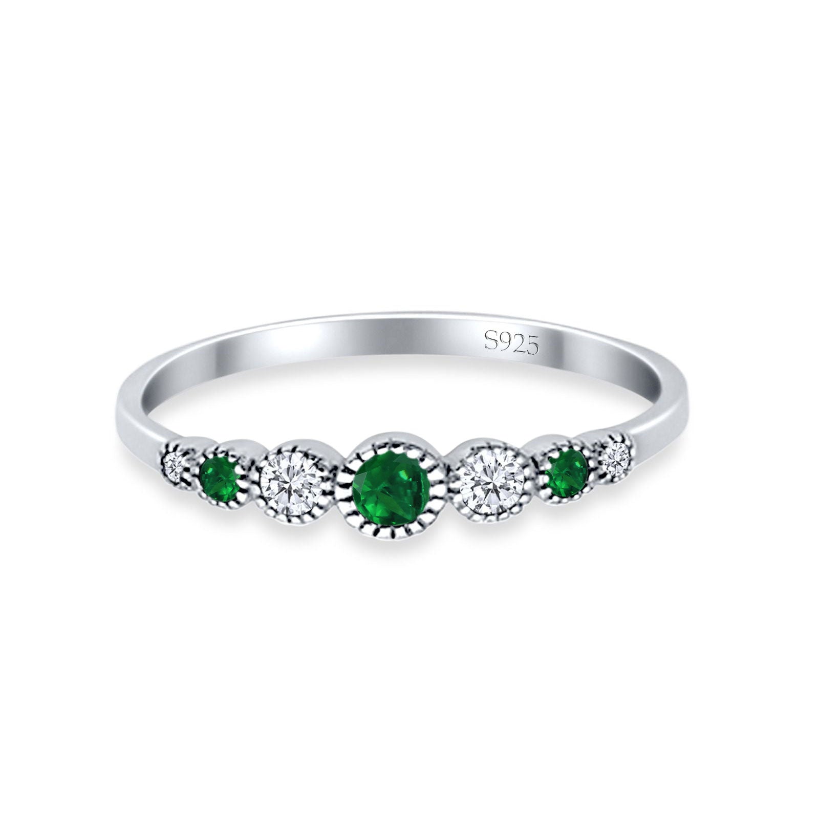 Half Eternity Band Round Simulated Green Emerald Cubic Zirconia 925 Sterling Silver (4mm)
