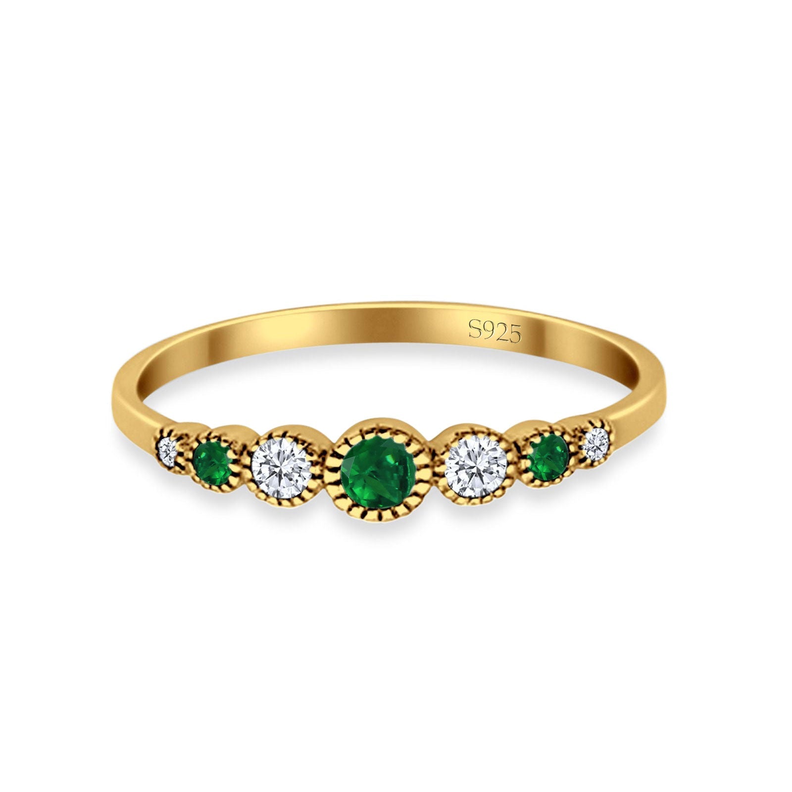 Half Eternity Band Round Simulated Green Emerald Cubic Zirconia 925 Sterling Silver (4mm)