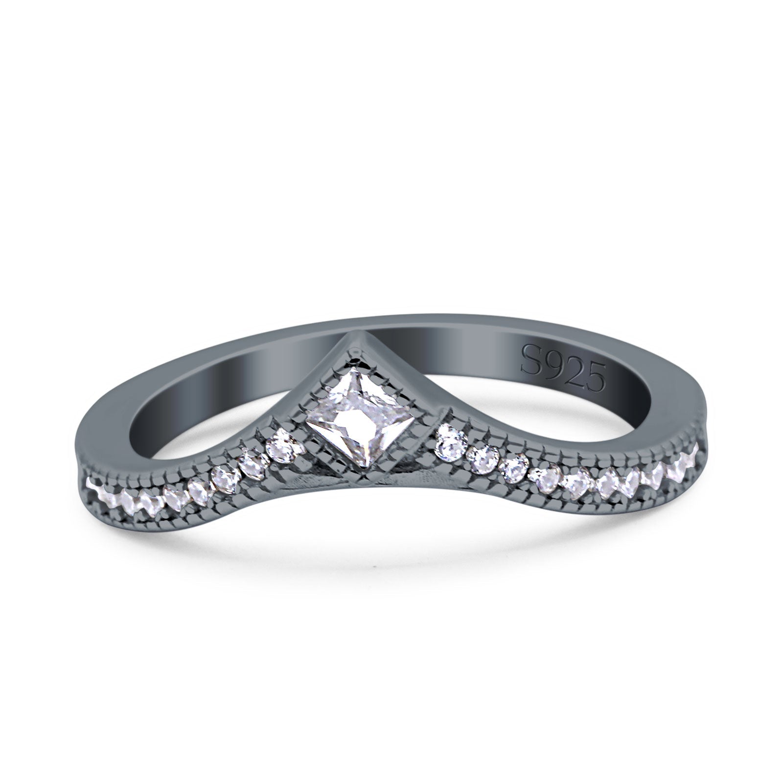 Princess Cut Art Deco Engagement Wedding Half Eternity Ring Simulated CZ 925 Sterling Silver