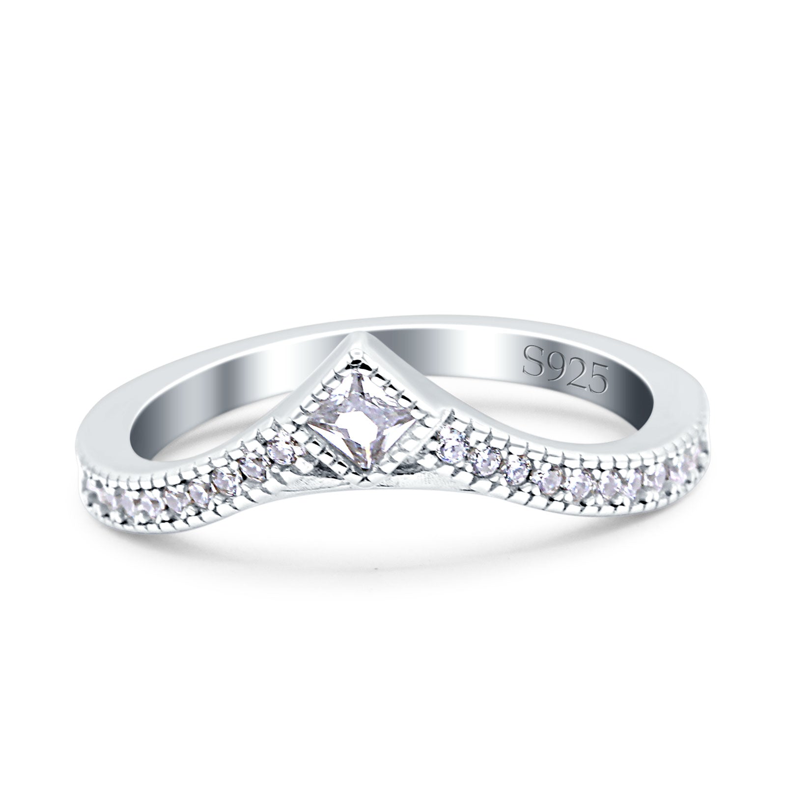 Princess Cut Art Deco Engagement Wedding Half Eternity Ring Simulated CZ 925 Sterling Silver