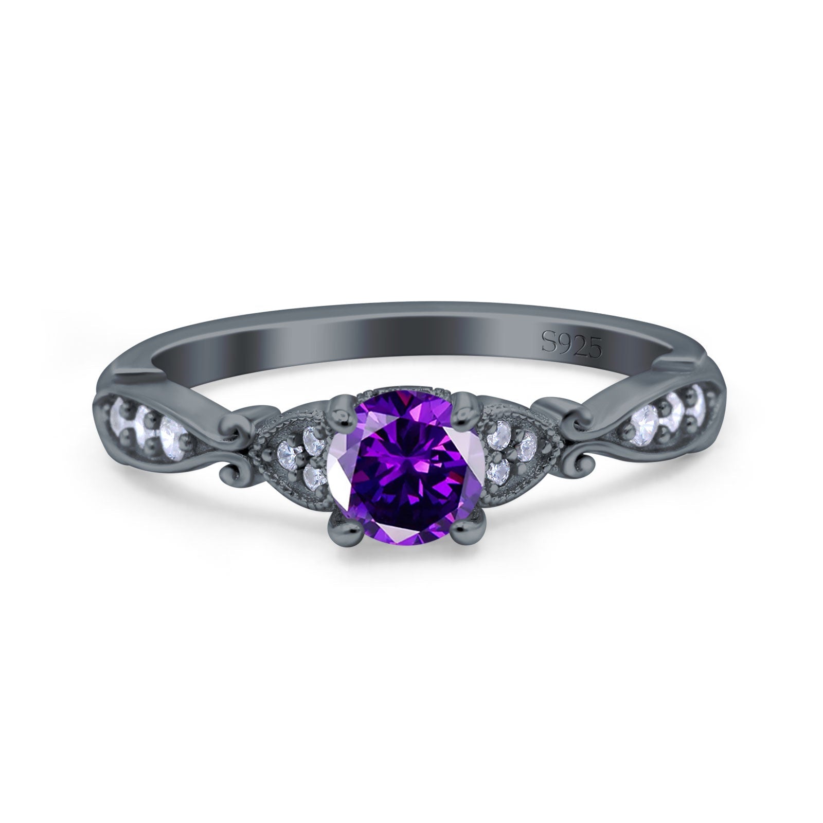 Heart Filigree Art Deco Wedding Bridal Ring Round Simulated Cubic Zirconia 925 Sterling Silver