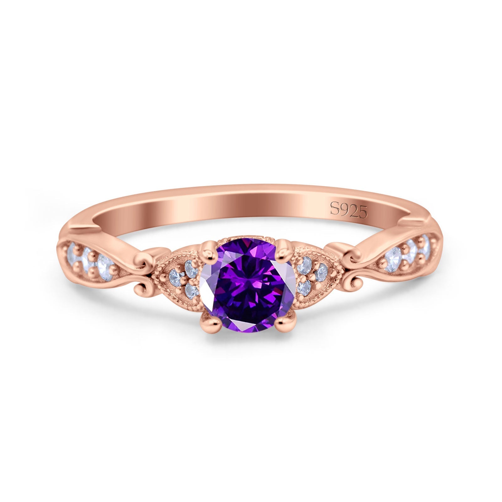 Heart Filigree Art Deco Wedding Bridal Ring Round Simulated Cubic Zirconia 925 Sterling Silver