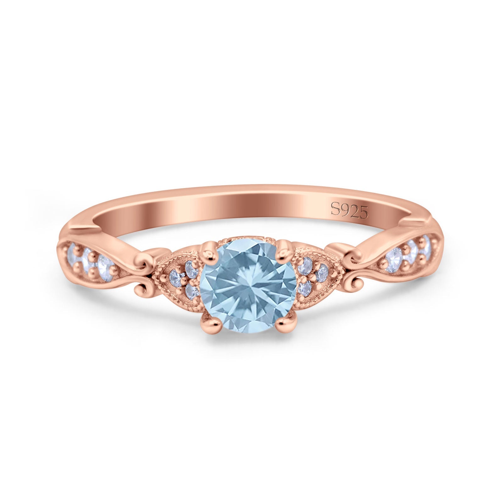 Heart Filigree Art Deco Wedding Bridal Ring Round Simulated Cubic Zirconia 925 Sterling Silver