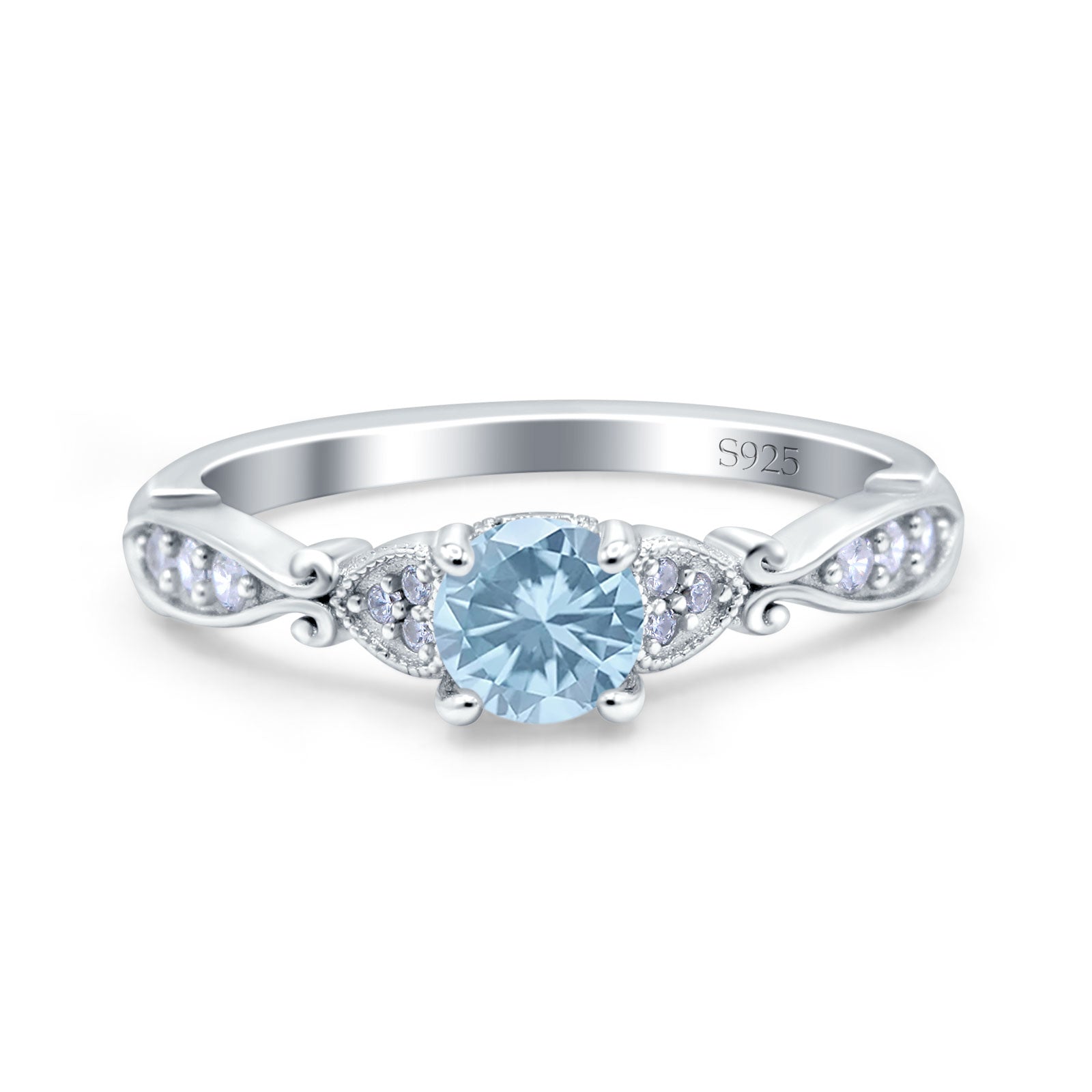Heart Filigree Art Deco Wedding Bridal Ring Round Simulated Cubic Zirconia 925 Sterling Silver