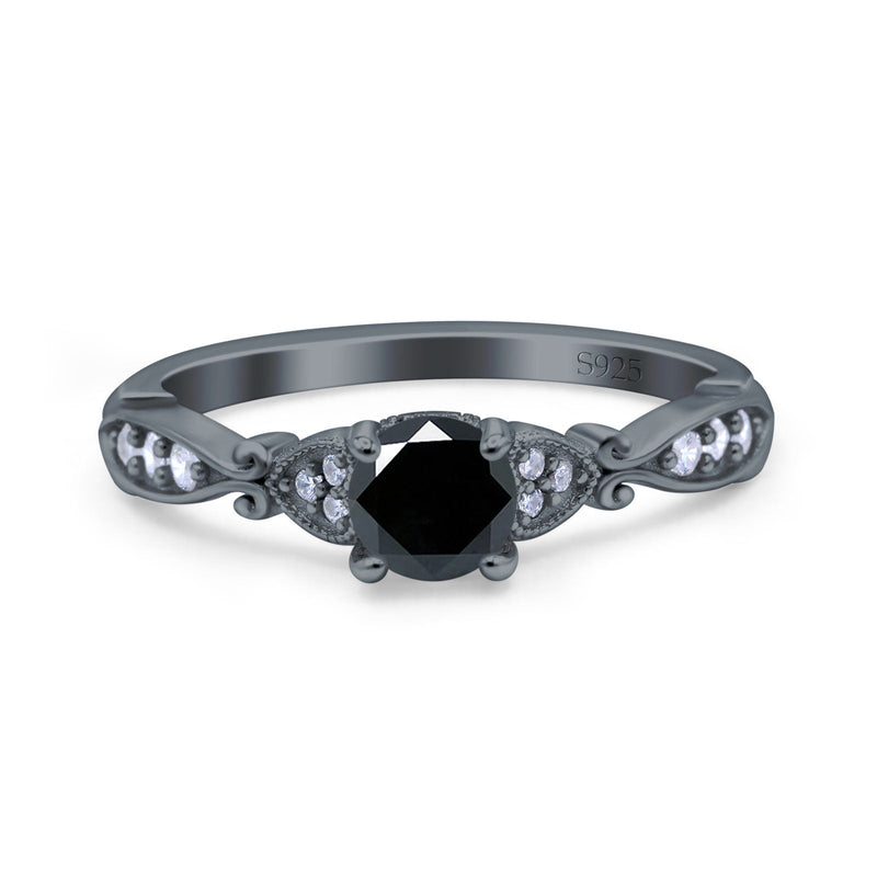 Heart Filigree Art Deco Wedding Bridal Ring Round Simulated Cubic Zirconia 925 Sterling Silver