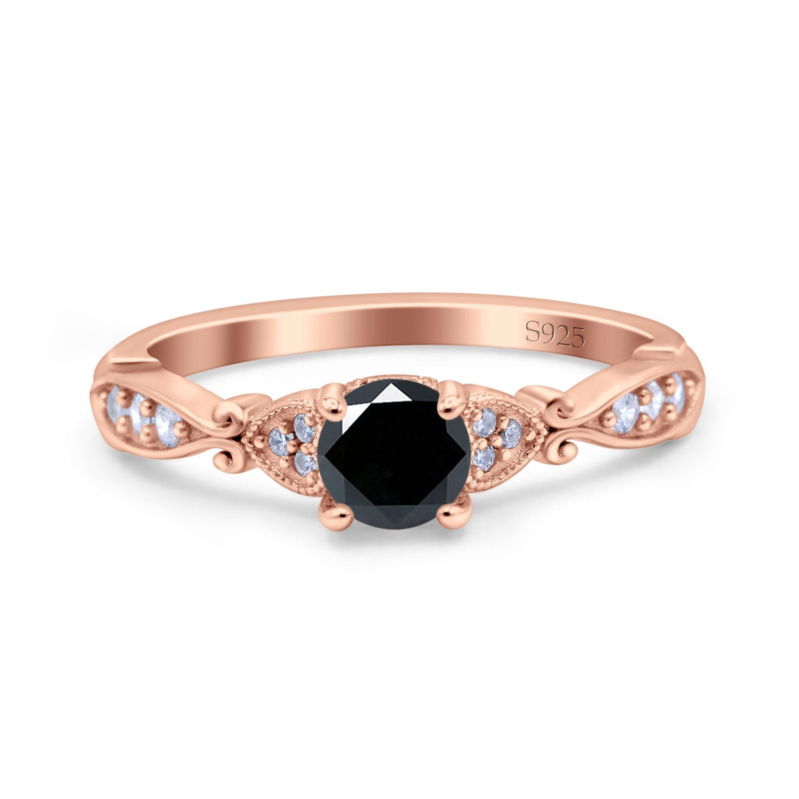 Heart Filigree Art Deco Wedding Bridal Ring Round Simulated Cubic Zirconia 925 Sterling Silver