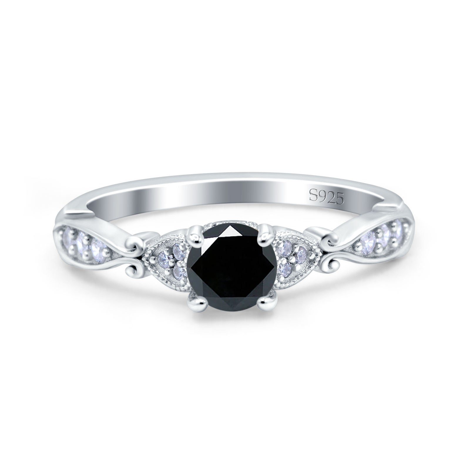 Heart Filigree Art Deco Wedding Bridal Ring Round Simulated Cubic Zirconia 925 Sterling Silver