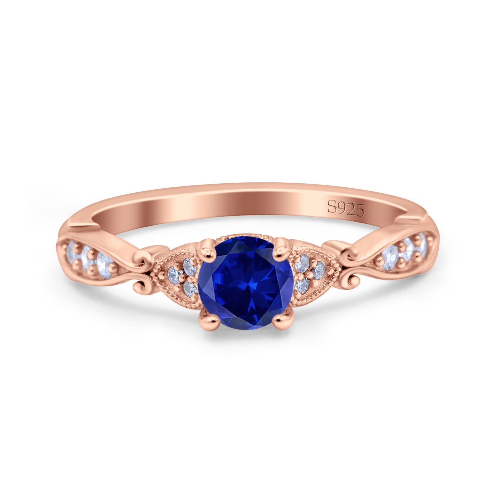 Heart Filigree Art Deco Wedding Bridal Ring Round Simulated Cubic Zirconia 925 Sterling Silver