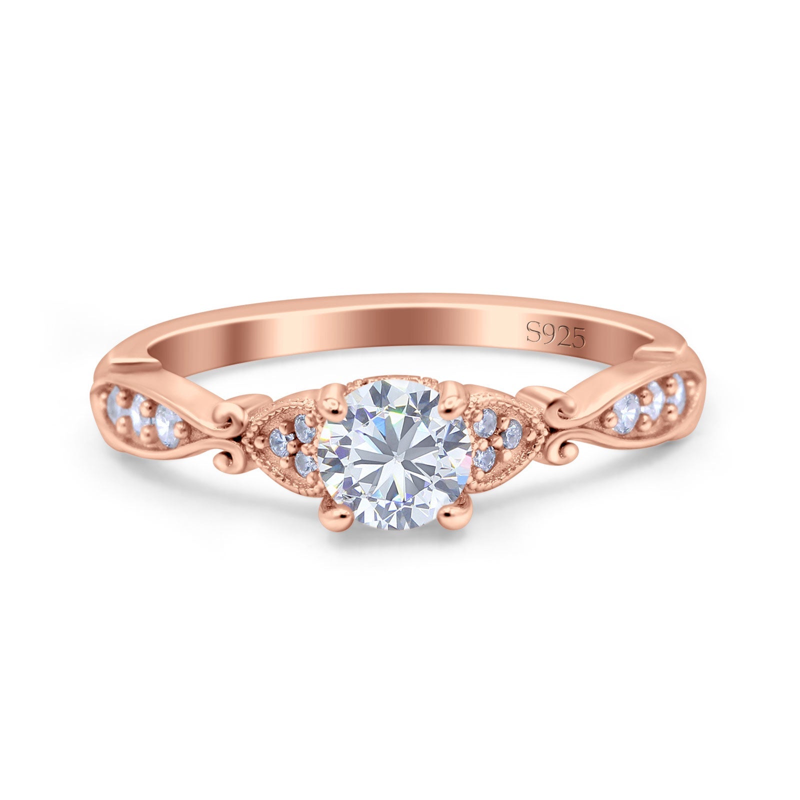 Heart Filigree Art Deco Wedding Bridal Ring Round Simulated Cubic Zirconia 925 Sterling Silver