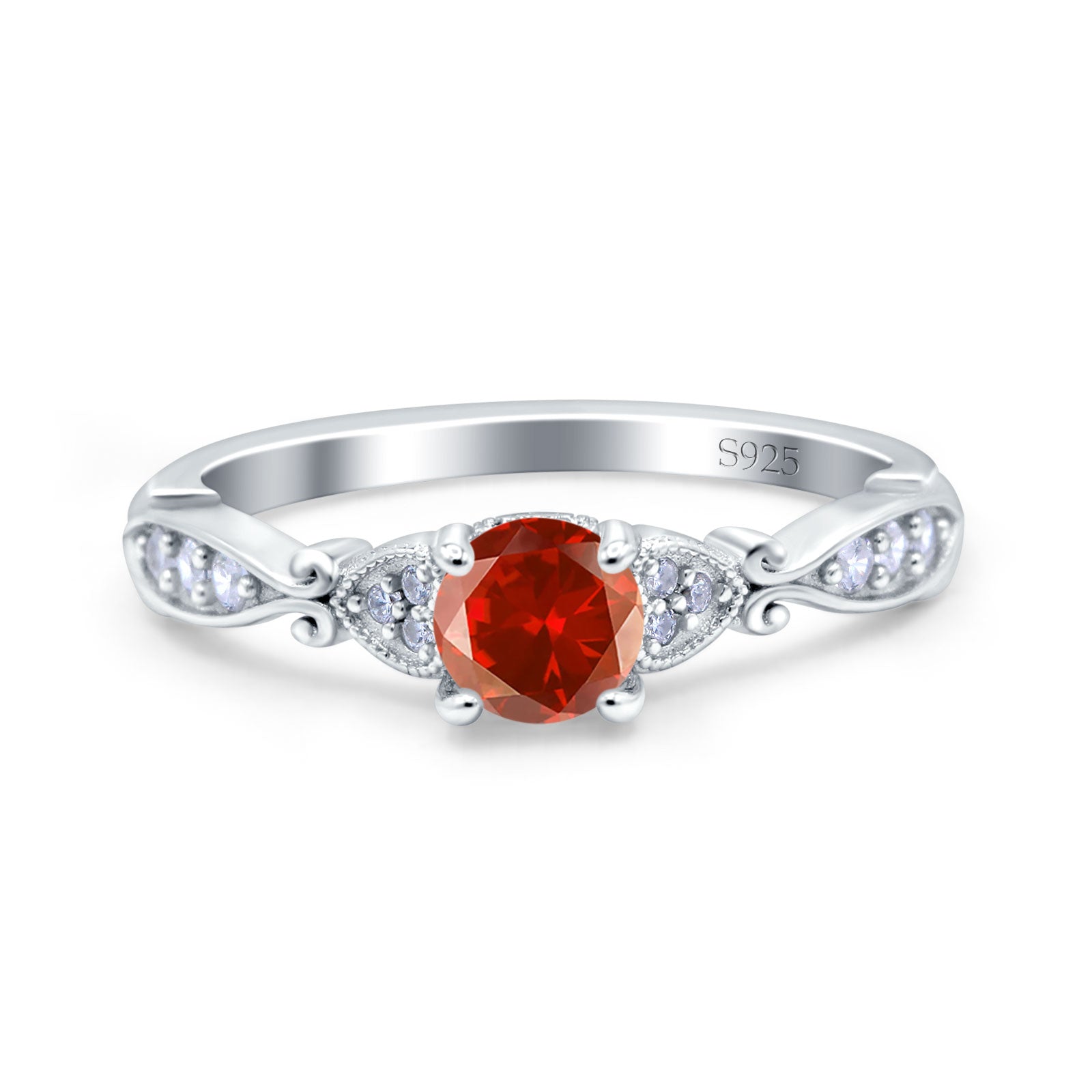 Heart Filigree Art Deco Wedding Bridal Ring Round Simulated Cubic Zirconia 925 Sterling Silver