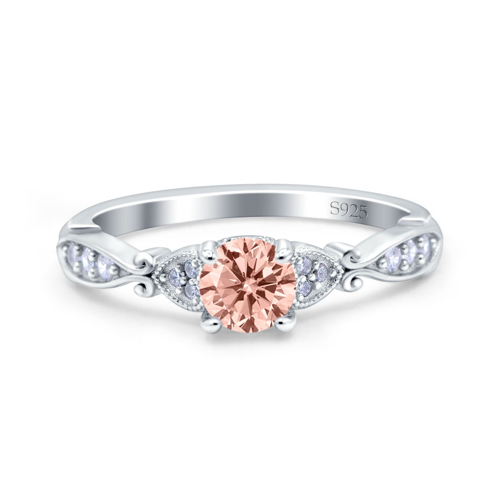 Heart Filigree Art Deco Wedding Bridal Ring Round Simulated Cubic Zirconia 925 Sterling Silver
