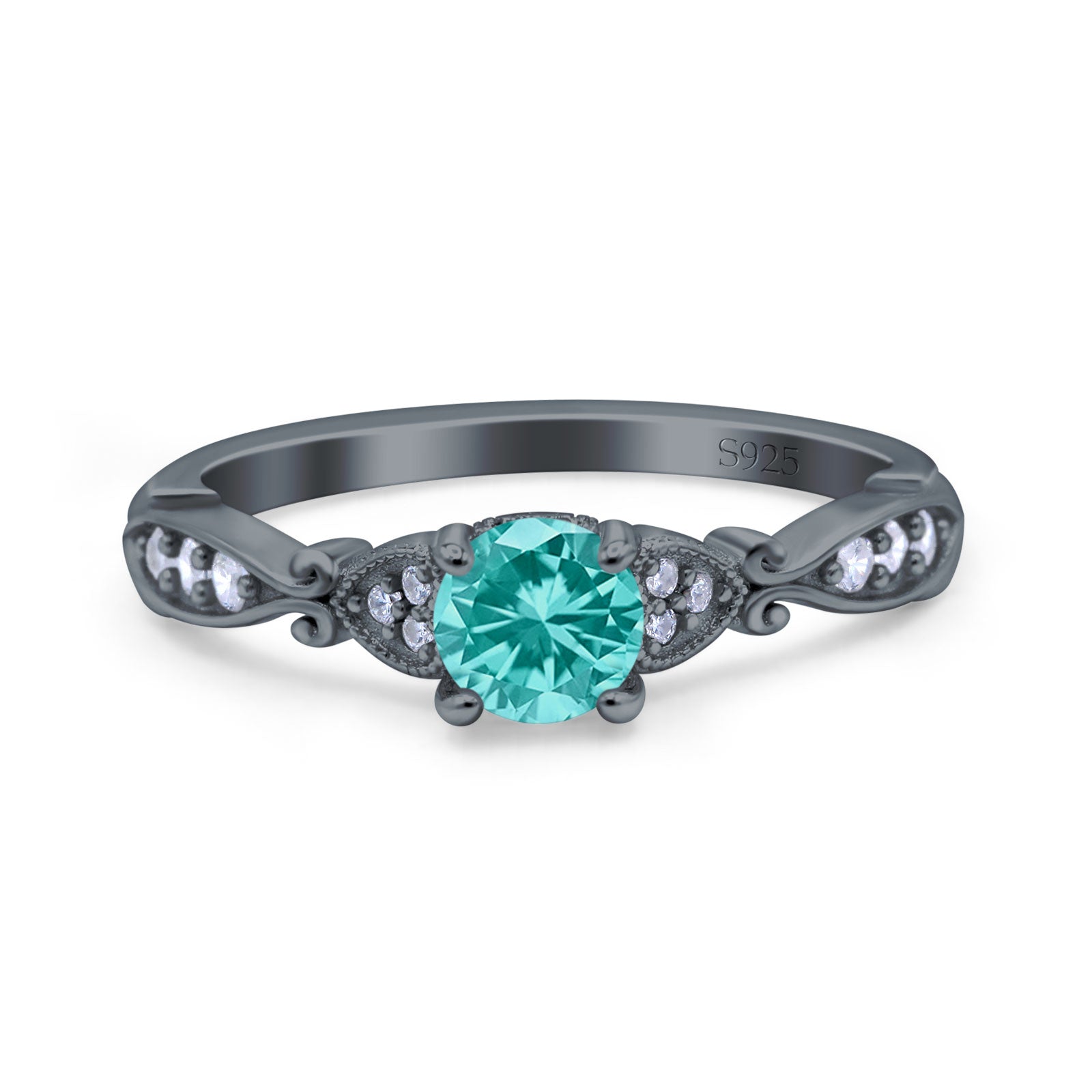Heart Filigree Art Deco Wedding Bridal Ring Round Simulated Cubic Zirconia 925 Sterling Silver