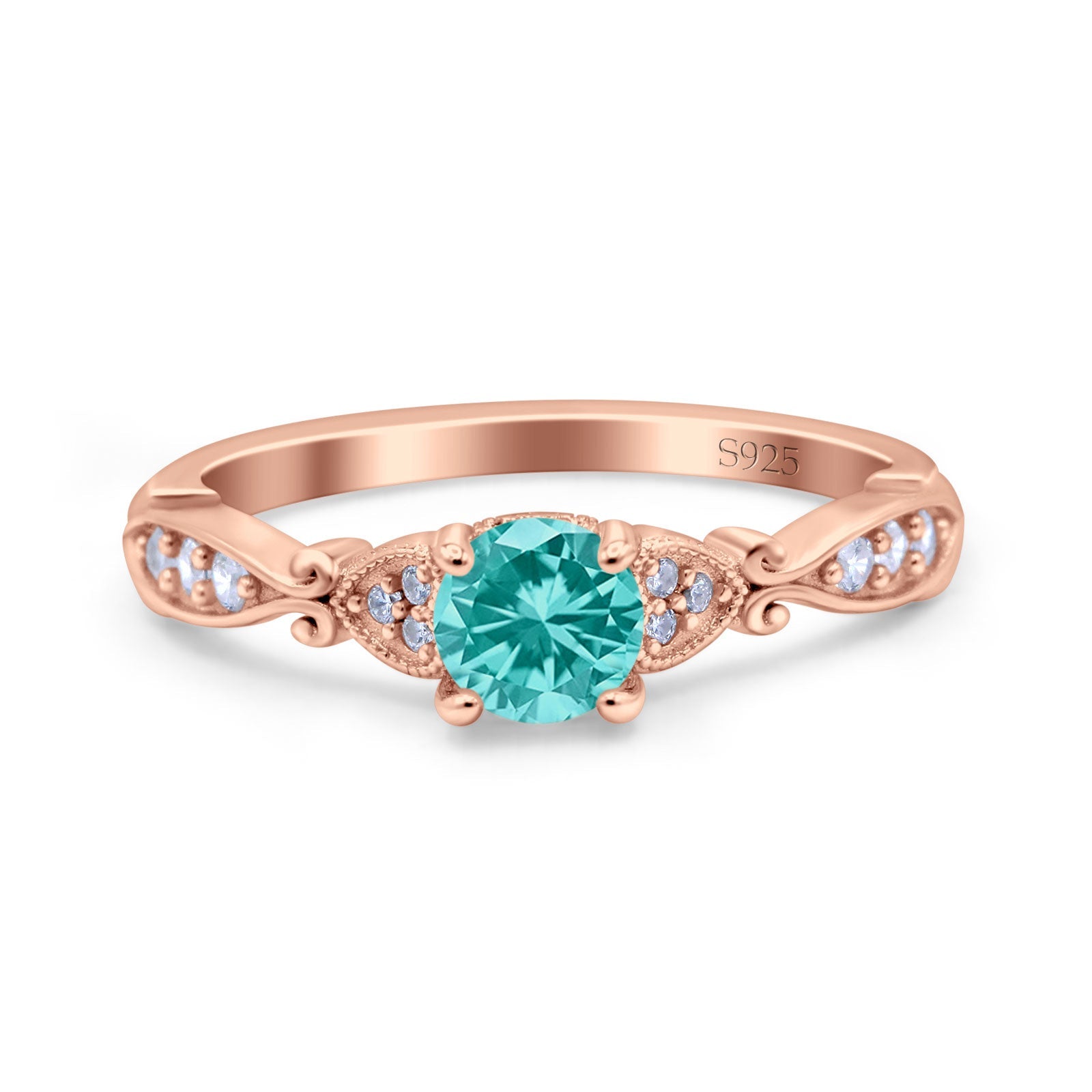 Heart Filigree Art Deco Wedding Bridal Ring Round Simulated Cubic Zirconia 925 Sterling Silver
