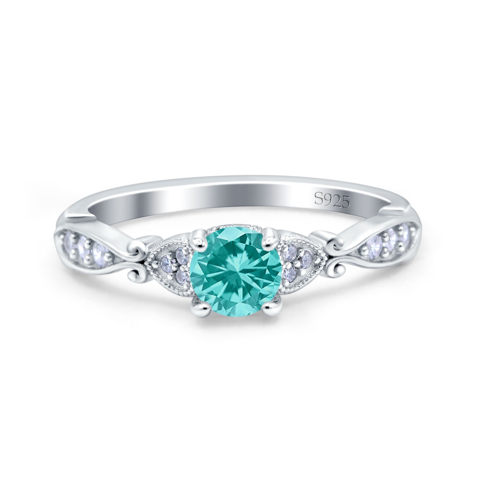 Heart Filigree Art Deco Wedding Bridal Ring Round Simulated Cubic Zirconia 925 Sterling Silver