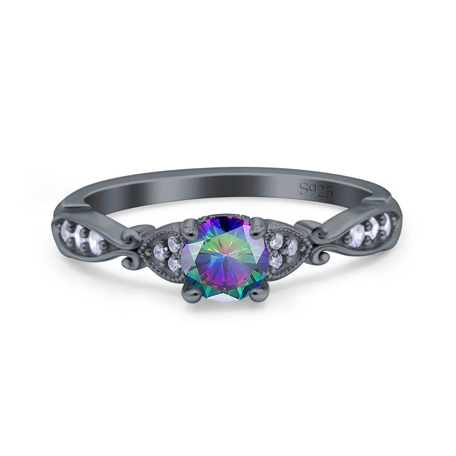 Heart Filigree Art Deco Wedding Bridal Ring Round Simulated Cubic Zirconia 925 Sterling Silver