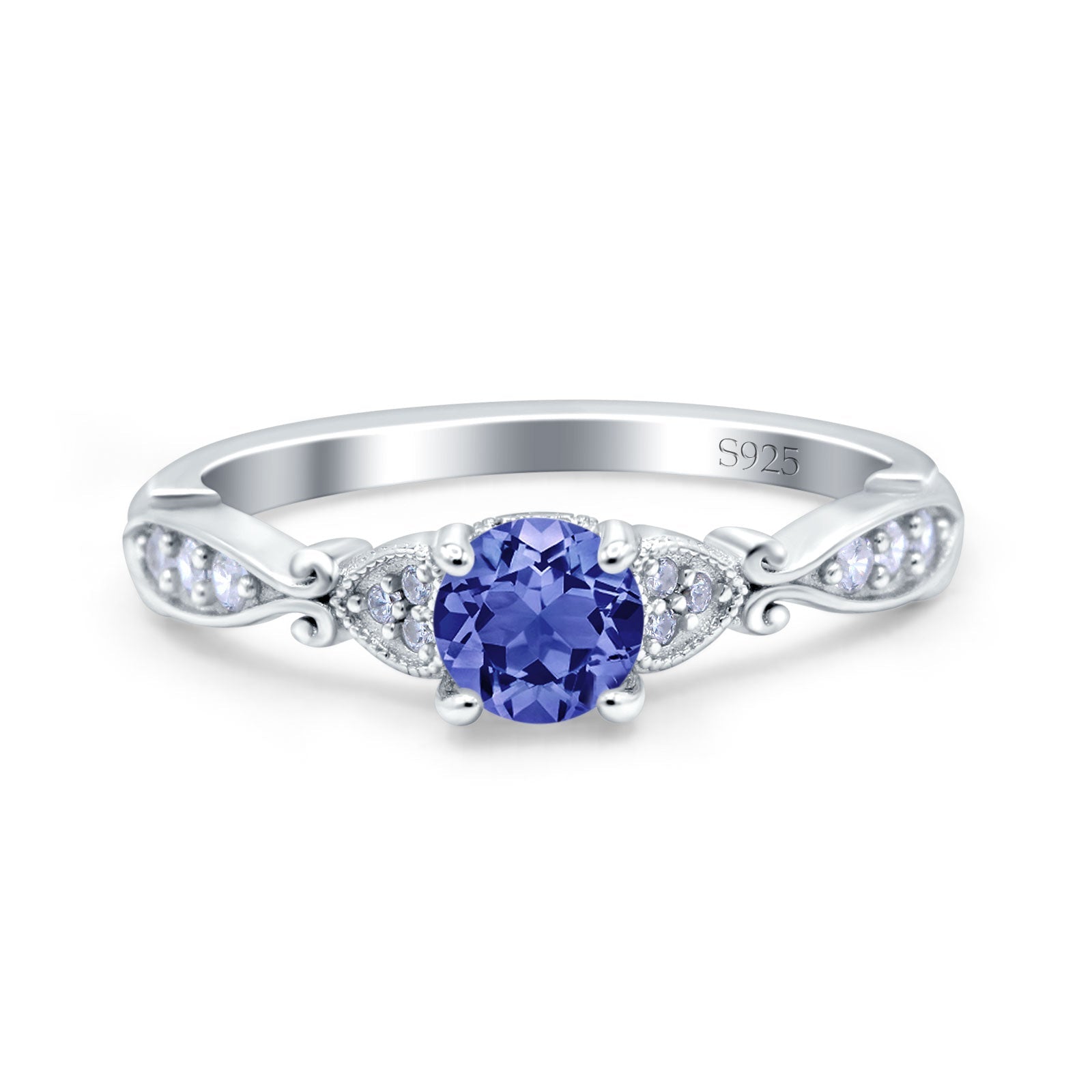 Heart Filigree Art Deco Wedding Bridal Ring Round Simulated Cubic Zirconia 925 Sterling Silver